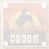 名前パーソナライズされた西カウボーイブルライダーロデオ ガラスコースター (裏面)