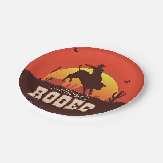 名前パーソナライズされた西カウボーイブルライダーロデオ ペーパープレート (アングル)