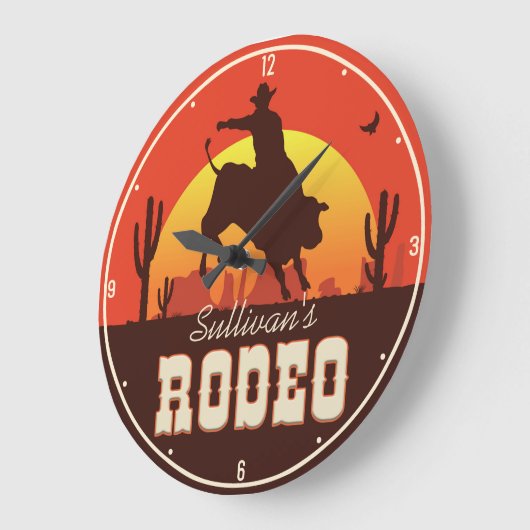 名前パーソナライズされた西カウボーイブルライダーロデオ ラージ壁時計 (傾斜)