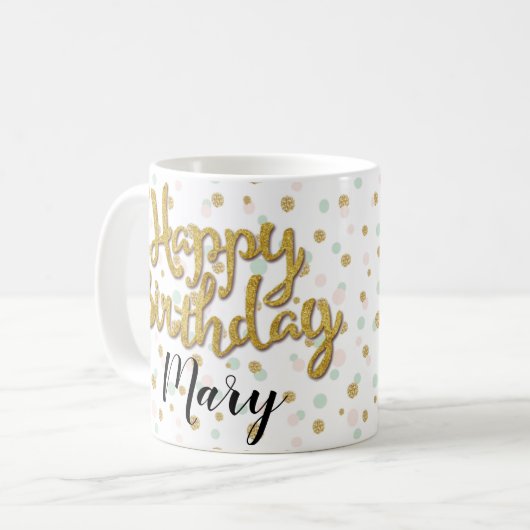 名前パーソナライズされた誕生日ガールマグ コーヒーマグカップ (正面左)