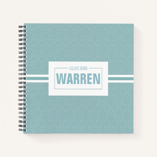 名前パーソナライズされた誕生日シンプルフローラストライプ ノートブック (正面)