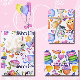 名前パーソナライズされた誕生日バルーンケーキギフト3 ラッピングペーパーシート