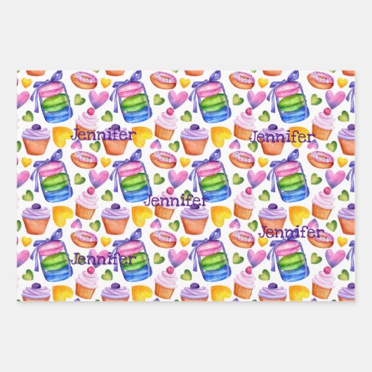 名前パーソナライズされた誕生日バルーンケーキギフト3 ラッピングペーパーシート (正面3)