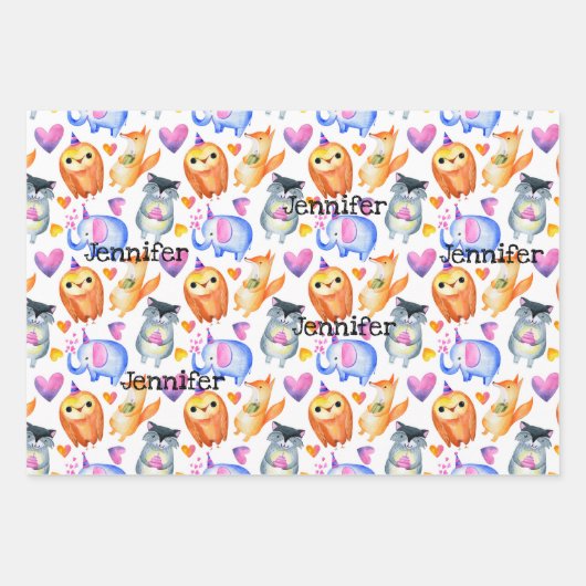 名前パーソナライズされた誕生日バルーンケーキギフト3 ラッピングペーパーシート (正面2)