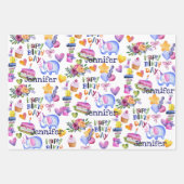 名前パーソナライズされた誕生日バルーンケーキギフト3 ラッピングペーパーシート (正面)