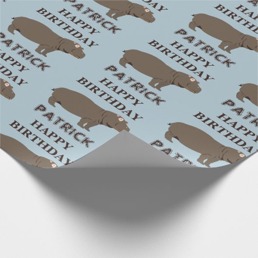 名前パーソナライズされた誕生日ヒッポタムスヒッポ ラッピングペーパー (角)