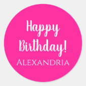 名前パーソナライズされた誕生日ホットピンクハッピーバースデー ラウンドシール (正面)