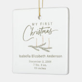 名前パーソナライズされた誕生統計初めてのクリスマス セラミックオーナメント (左)