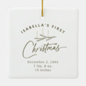 名前パーソナライズされた誕生統計初めてのクリスマス セラミックオーナメント (裏面)
