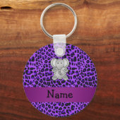 名前パーソナライズされた象パープルヒョウ キーホルダー (正面)