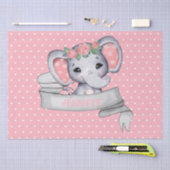 名前パーソナライズされた象ベビーガールピンク&グレー 薄葉紙 (クラフト)