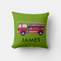 名前パーソナライズされた赤い消防車のクッション