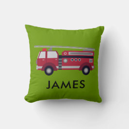 名前パーソナライズされた赤い消防車のクッション クッション