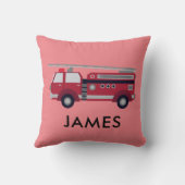 名前パーソナライズされた赤い消防車のクッション クッション (裏面)