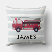 名前パーソナライズされた赤い消防車のクッション クッション (裏面)