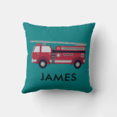 名前パーソナライズされた赤い消防車のクッション クッション (裏面)