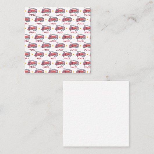 名前パーソナライズされた赤い消防車のパーティー エンクロージャーカード (正面/裏面)