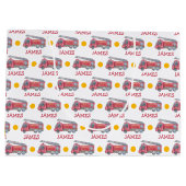 名前パーソナライズされた赤い消防車のパーティー ラージペーパーバッグ (裏面)