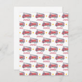 名前パーソナライズされた赤い消防車のパーティー 出欠カード (正面/裏面)