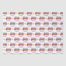 名前パーソナライズされた赤い消防車のパーティー 薄葉紙