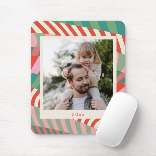 名前パーソナライズされた赤い緑ピンクのクリスマスフォト マウスパッド (マウス)