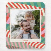 名前パーソナライズされた赤い緑ピンクのクリスマスフォト マウスパッド (正面)