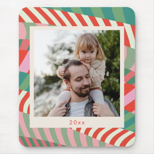 名前パーソナライズされた赤い緑ピンクのクリスマスフォト マウスパッド (正面)