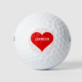 名前パーソナライズされた赤バレンタインハート赤と白 ゴルフボール