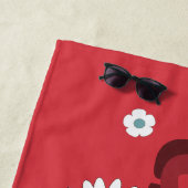 名前パーソナライズされた赤レトロスタイル花 ビーチタオル (インサイチュ)