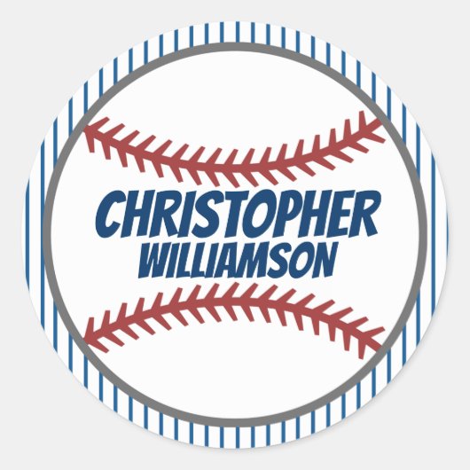 名前パーソナライズされた野球ステッカー ラウンドシール (正面)