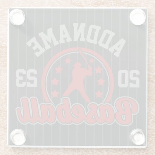 名前パーソナライズされた野球チームのプレーヤーゲーム ガラスコースター (裏面)