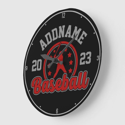 名前パーソナライズされた野球チームのプレーヤーゲーム ラージ壁時計 (傾斜)