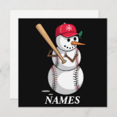 名前パーソナライズされた野球雪だるまボール雪クリスマス シーズンカード (正面/裏面)