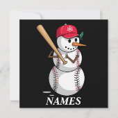 名前パーソナライズされた野球雪だるまボール雪クリスマス シーズンカード (正面)
