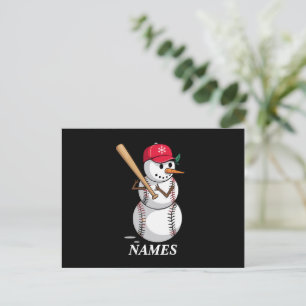名前パーソナライズされた野球雪だるまボール雪クリスマス シーズンポストカード