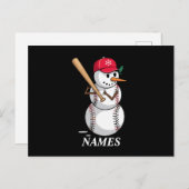 名前パーソナライズされた野球雪だるまボール雪クリスマス シーズンポストカード (正面/裏面)