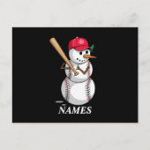 名前パーソナライズされた野球雪だるまボール雪クリスマス シーズンポストカード (正面)