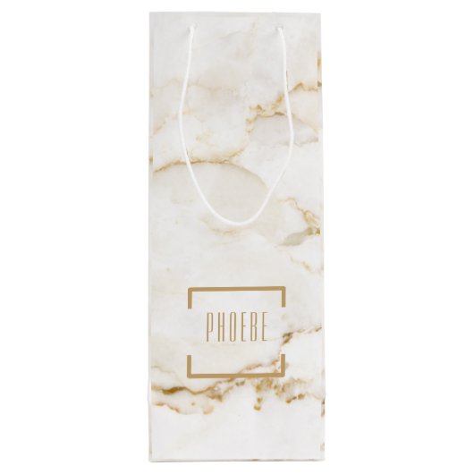 名前パーソナライズされた金ゴールドエフェクト大理石 ワインギフトバッグ (裏面)