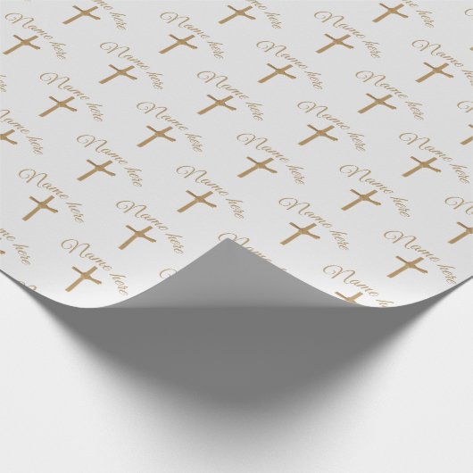 名前パーソナライズされた金ゴールドクロス《キリスト教》洗礼式や命名式バプティスマル ラッピングペーパー (角)