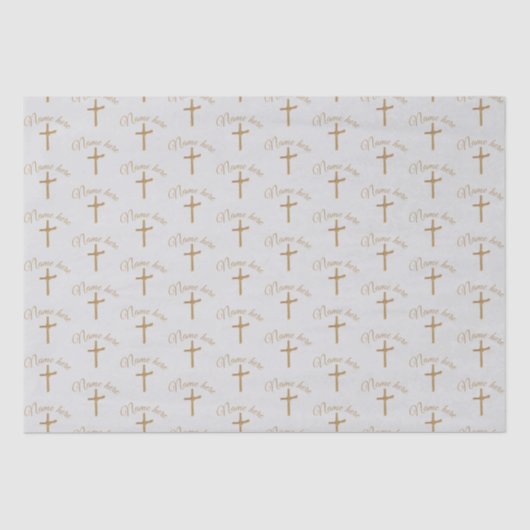 名前パーソナライズされた金ゴールドクロス《キリスト教》洗礼式や命名式バプテスマ 薄葉紙 (正面)