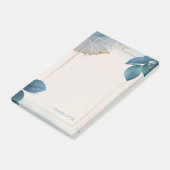 名前パーソナライズされた金ゴールドグリッターフローラ水色 ポストイット (アングル)