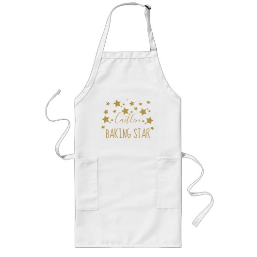 名前パーソナライズされた金ゴールドスターベイカーエプロン ロングエプロン (正面)