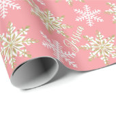 名前パーソナライズされた金ゴールドスノーフレークピンクギフト ラッピングペーパー (ロールコーナー)