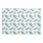 名前パーソナライズされた青い孔雀の羽の背景 枕カバー (裏面)