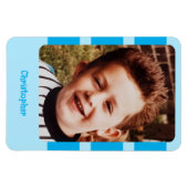 名前パーソナライズされた青の写真を追加ストライプする マグネット (横)