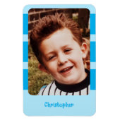 名前パーソナライズされた青の写真を追加ストライプする マグネット (縦)