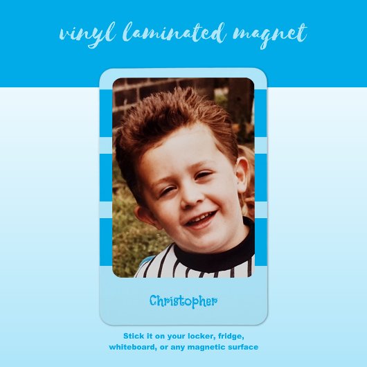 名前パーソナライズされた青の写真を追加ストライプする マグネット