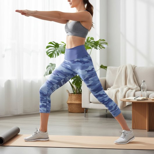 名前パーソナライズされた青カモフラージパターン カプリレギンス