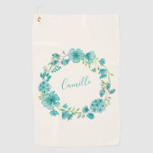 名前パーソナライズされた青フローラゴルファーバチェロレッテ ゴルフタオル (正面)