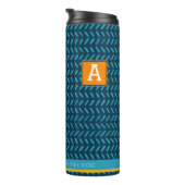 名前パーソナライズされた青モダンとオレンジのパターン タンブラー (回転右)